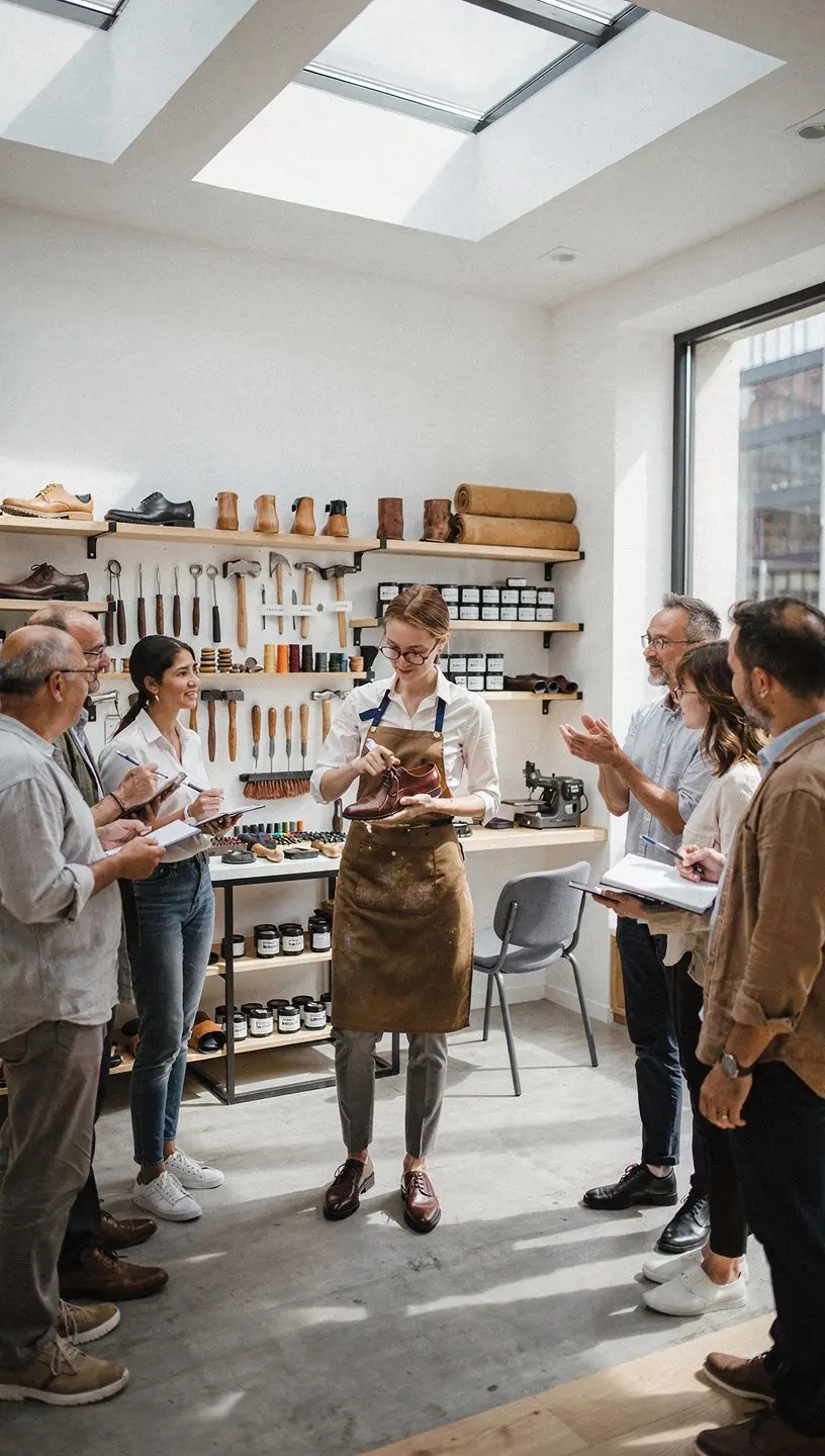 Close-up of shoe insoles in a repair workshop.